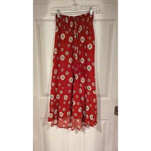 NOBO Junior SZ 1‎ Red Floral Maxi Skirt Festival Hippie Boho Daisy